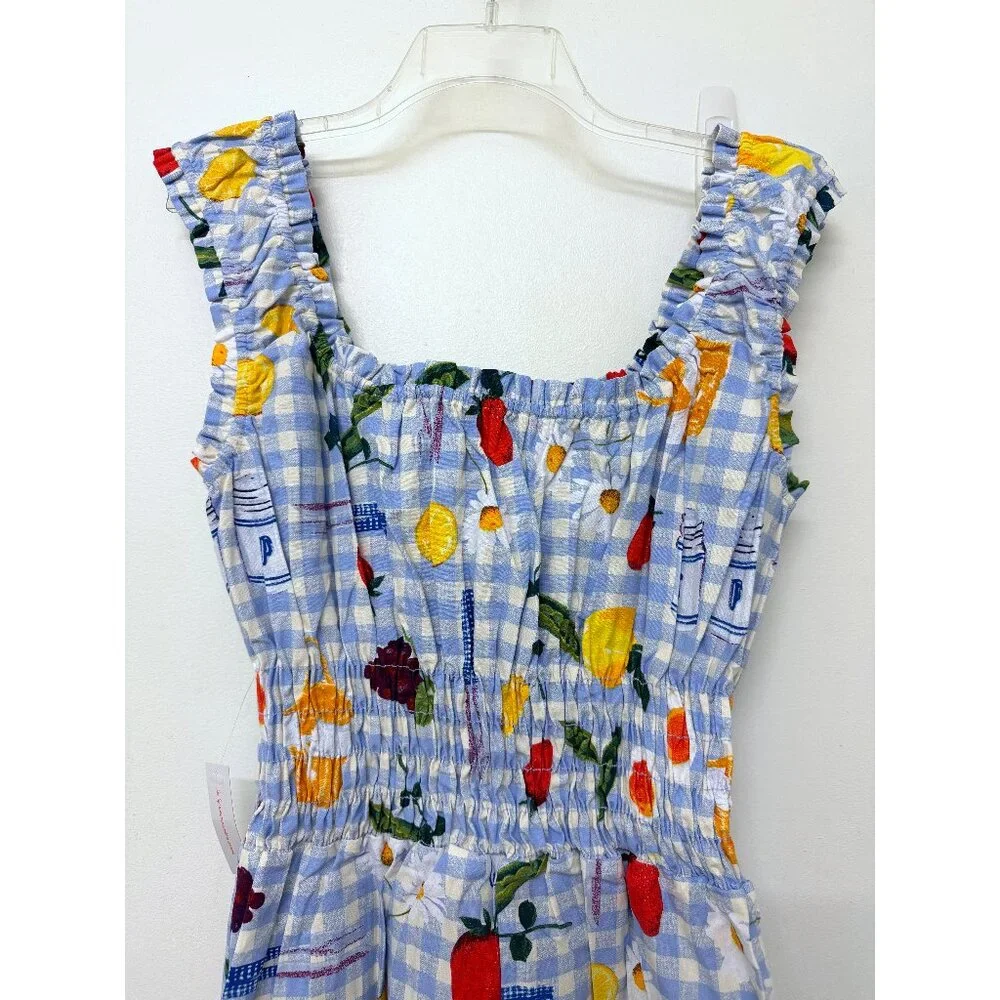 NWT Lisa Says Gah Annie Picnic Alfresco Print Maxi Dress Blue Gingham Food 2XL - Picture 10 of 11